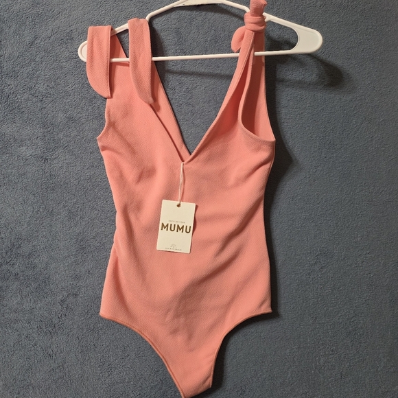 Show Me Your MuMu Other - New- Show Me Your Mumu Kylo Bodysuit Women's XS Pink Tie Strap V Neck Swimsuit